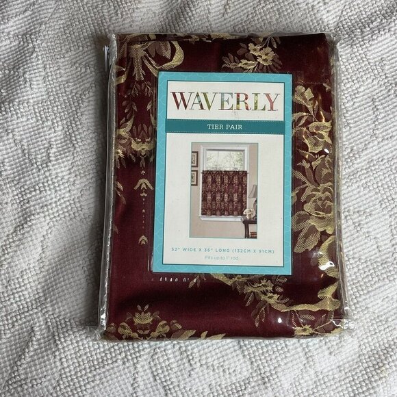 Waverly Home Classic Curtain Valance Maroon Merlot Floral Cream Stripes NEW - Picture 3 of 3